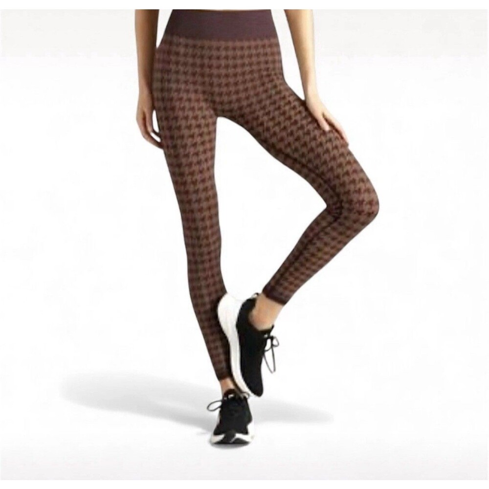 NWT RHONE Houndstooth Seamless Base Leggings XL Brown Berry Maroon MSRP  $118
